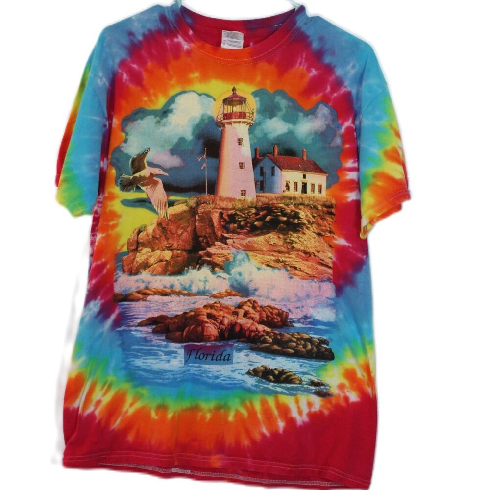 Tie-Dye Florida Tee Shirt Light House 100% Cotton Size M